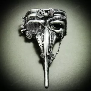 Venetian Long Nose Bird Steam Punk Robot Parts Halloween Costume Mask SILVER - Picture 1 of 4