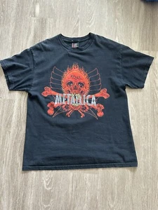 Vintage 1990s Metallica Pushead Rebel Skull Black Double Sided T Shirt Large - Picture 1 of 10
