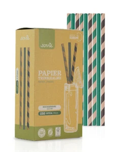 Trinkhalm in ECO Streifen farbig sortiert aus Papier, Ø 8 mm / 23 cm, 150 Stück  - Bild 1 von 6