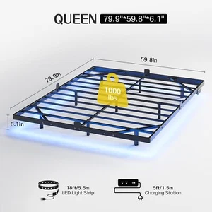 Floating Bed Frame with LED Lights Queen Size USB Charging Station Modern Bed - Picture 1 of 7