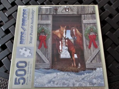 500 Piece Russell Cobane Art Puzzle "Horse Barn Christmas"   18"x24" - Image 1 of 3