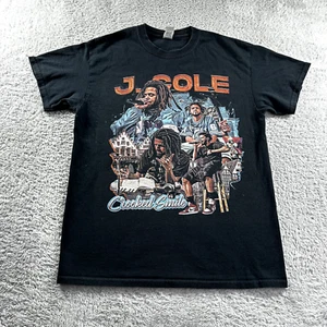 J. Cole Rap T Shirt Uomo Media Nera Grande Grafica Crooked Smile Hip Hop Street - Foto 1 di 7
