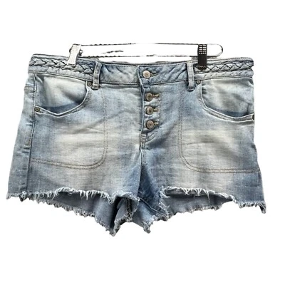 Pantalones Cortos de Jean Altar'd State Mujer 30 Azul Denim Lavado Claro Botón Mosca Dobladillo Crudo Boho Foto 1 de 4