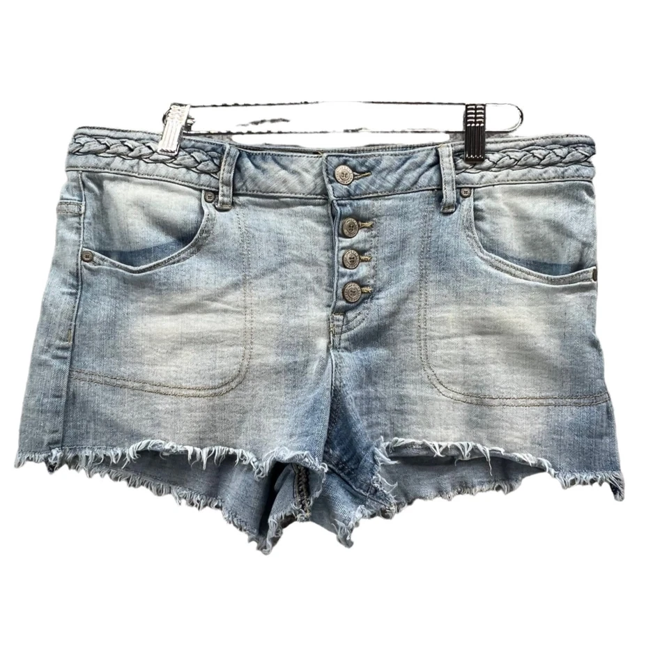 Pantalones Cortos de Jean Altar'd State Mujer 30 Azul Denim Lavado Claro Botón Mosca Dobladillo Crudo Boho Foto 1 de 4