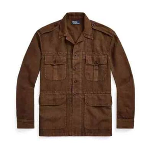 Polo Ralph Lauren Military Field Linen Jacket Common Wealth Brown Jacket - Picture 1 of 10