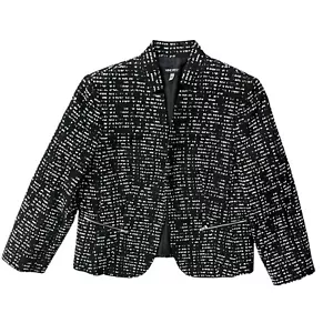 Nine West Womens Size 8 Black and White Textured Kiss-Front Open Jacquard Blazer - Picture 1 of 20