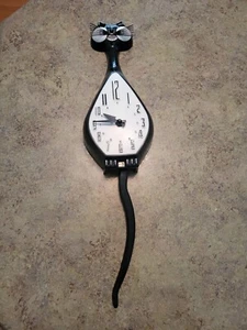 Vintage MCM Plastic Here Kitty Kitty Cat Wall Clock Spartus? 20.5" ~ AS IS - Picture 1 of 7