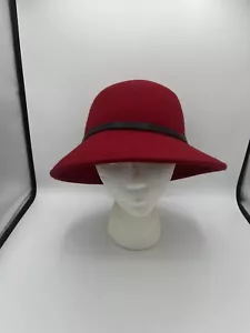 Sombrero para mujer NINE WEST 100/lana rojo/negro ribete de cuero talla única RN110188 - Imagen 1 de 7