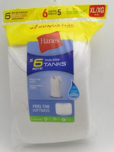 Bonus Pack 6 Boy's Hanes White Tank Top / A-Shirts XL Extra Large 18-20 - Picture 1 of 2
