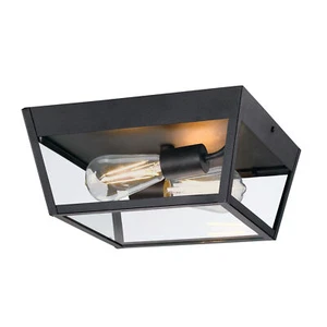 Extérieur Éclairage 2 x E27 Peterson Noir mat Plafonnier Patio Lumière Véranda - Picture 1 of 10