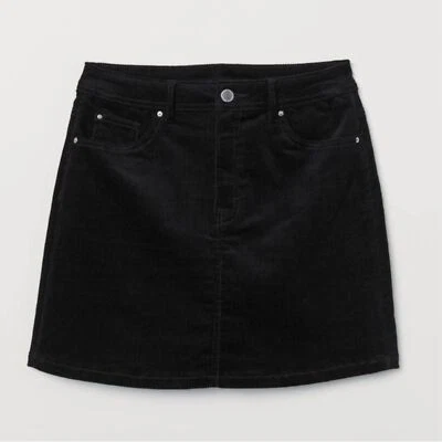 H&M Black Corduroy High Waisted Mini Skirt Fall Academia, Size 2 - Image 1 of 4
