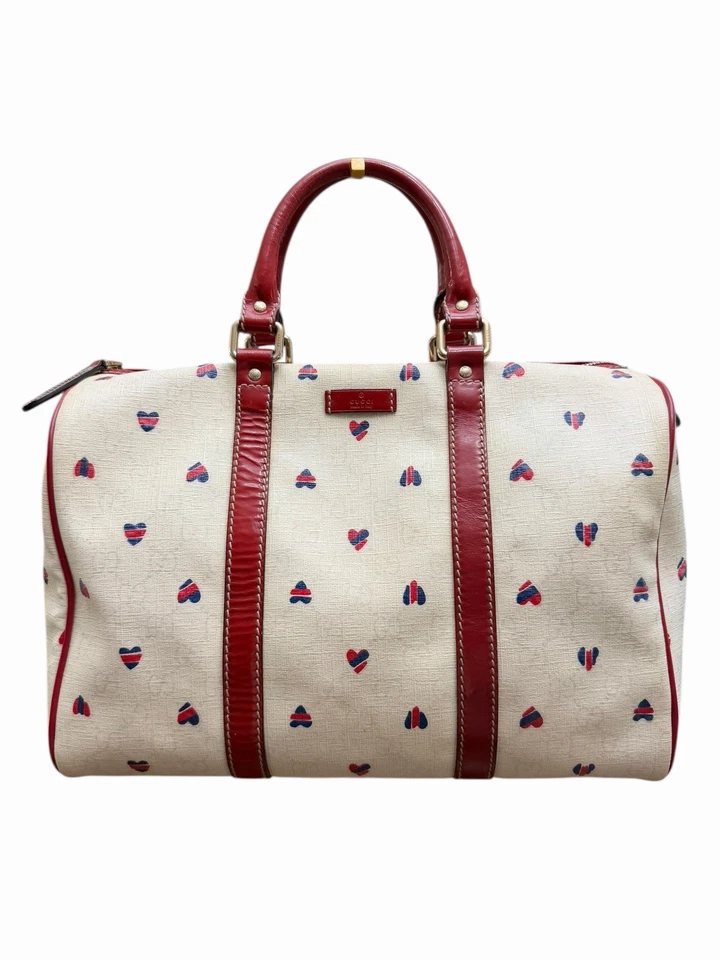 Auténtico Bolso Cartera Gucci Joy Boston Blanco Rojo Azul Corazón Recubierto Lona Foto 1 de 4
