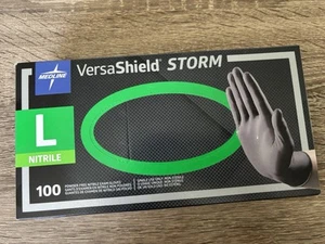 Newb 100 Pcs Medline VersaShield Storm Nitrile Exam Gloves Black Size Large - Picture 1 of 4
