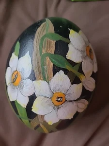 Schönes handbemaltes Straußenei Blumen signiert - Bild 1 von 5