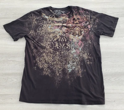 Vintage Y2K Brad Butter Graphic Skull Crossbones Pistols T-Shirt Black 2XL - Image 1 of 4