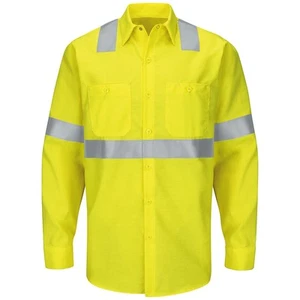 Red Kap Men's Hi-Visibility Long Sleeve Ripstop Work Shirt - Type R, Class 2 - Picture 1 of 6