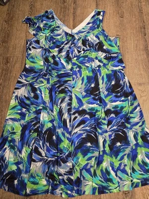 Vestido London Times Mujer Talla Grande Azul Verde Negro Fluido Talla 3X Sin Mangas Foto 1 de 4