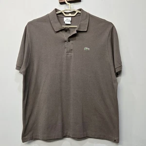 Lacoste Polo Shirt Men 7 US XXL Brown Croc Logo Retro 80 Preppy Casual Sporty - Picture 1 of 9