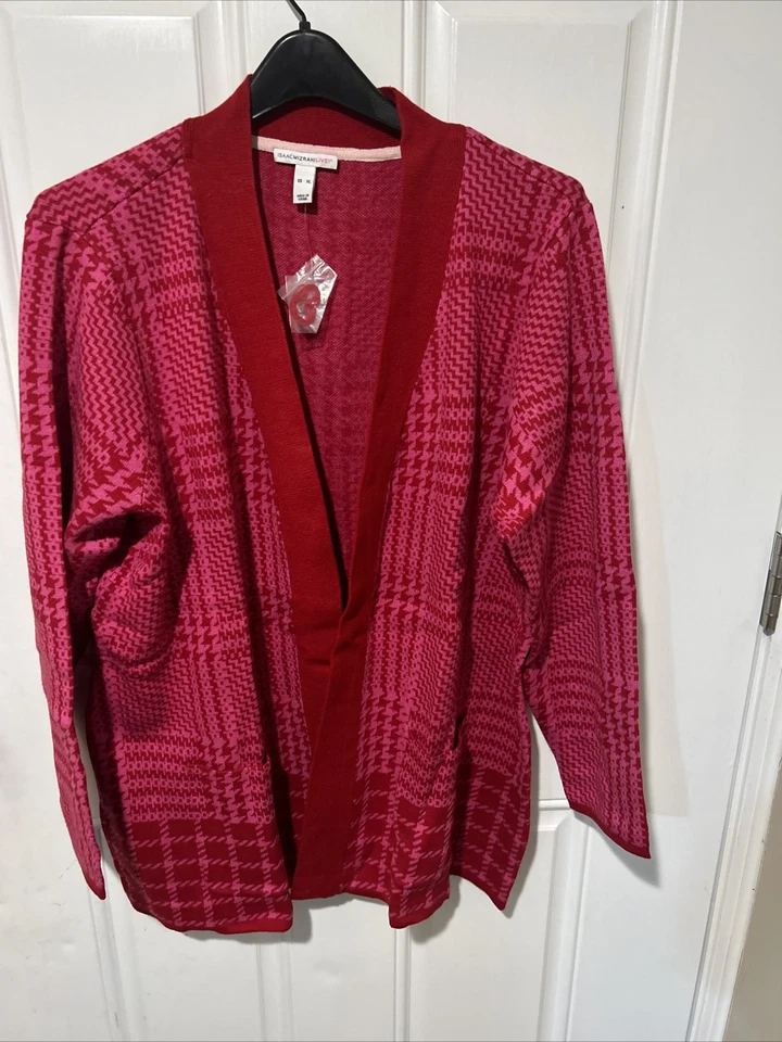 Isaac Mizrahi Live! Jacquard Cardigan Duster Red / Pink- XL - Image 1 of 4