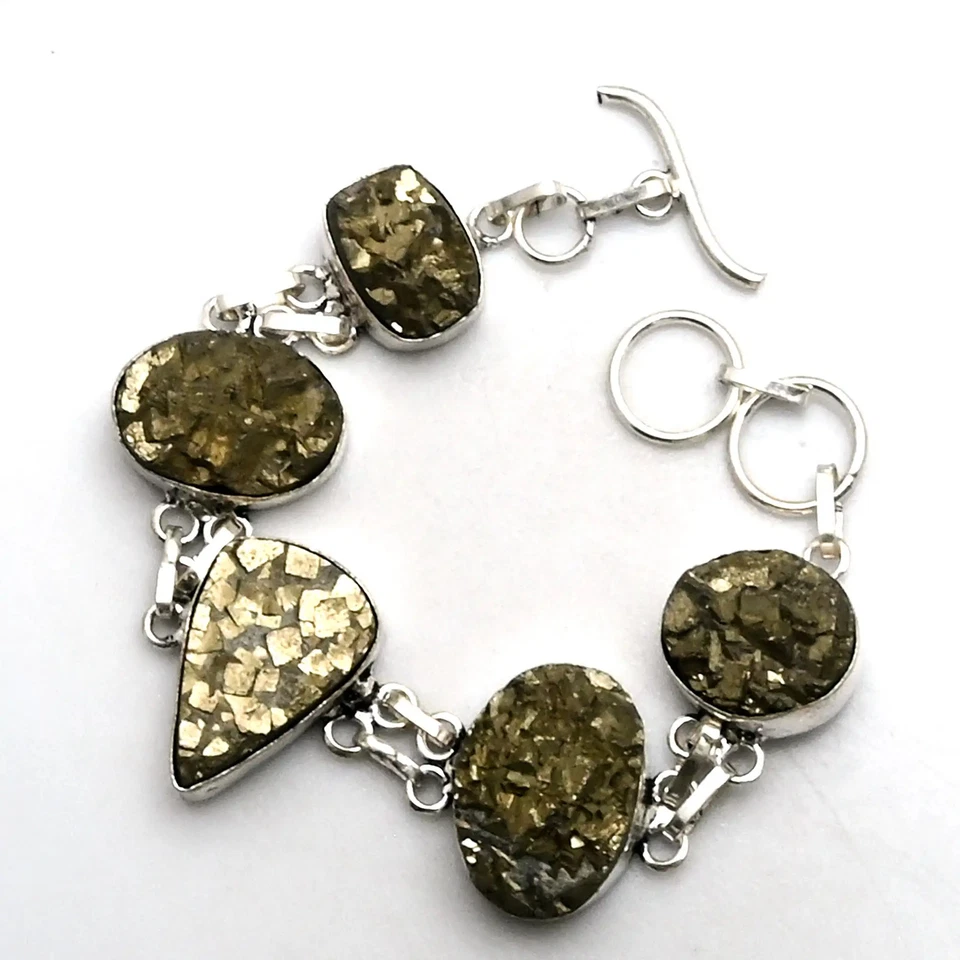 Pulseira feita à mão de pedra preciosa pirita apache 47 gms presente AB 26899 - Imagem 1 de 1