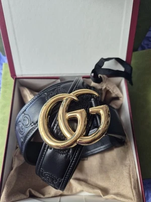 Original Gucci Marmont Matelassé Wide Echt Leder Gürtel Größe 90 Schwarz Gold - Bild 1 von 4