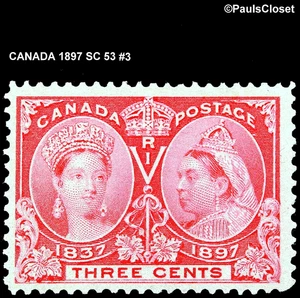 CANADA 1897 SC 53 QUEEN VICTORIA 3¢ BRIGHT ROSE MINT NEVER HINGED OG F/VF #3 - Picture 1 of 2