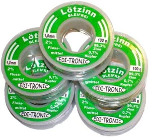 5x bleifreies Elektronik Lötzinn Lötdraht 1mm 100g - Bild 1 von 1
