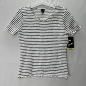 Art Class Smocked Top Girls XL 14/16 Short Sleeve V-Neck White W Black New - Picture 1 of 11