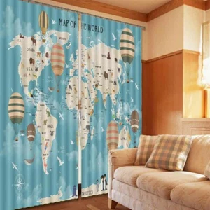 Wonderful Map Splitting 3D Blockout Photo Print Curtain Fabric Curtains Window - Imagen 1 de 10