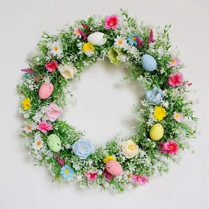 18" Artificial Easter Wreath w/Colorful Eggs Flowers for Front Door Decoration - Picture 1 of 20