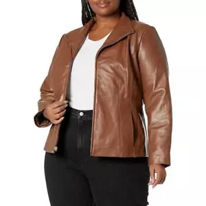 Cole Haan Women's Plus Size Scuba Leather Jacket - Picture 1 of 3