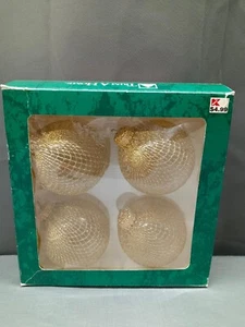 Vintage Set of 4 Gold Mesh Netting 2" Glass Ornaments Christmas Tree Trim-a-Home - Picture 1 of 6