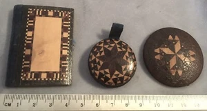 *RARE Antique Victorian Tunbridge Ware 2 Disc Pin Wheel CUSHION & 1 CARD - Picture 1 of 3