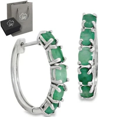 Echte Smaragd Creolen Edelstein Ohrringe 925 Silber Geschenk für Frauen Damen - Bild 1 von 4