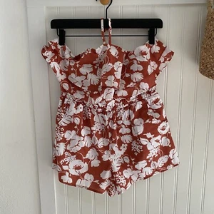 Janie & Jack Girls Tuscan Red Floral Print Halter Romper w/ Pockets 10Y - Picture 1 of 9