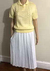 vtg LIZ BAKER Pleated Midi Skirt Sz 16 White Linen Look Preppy Career Modest USA - Picture 1 of 12