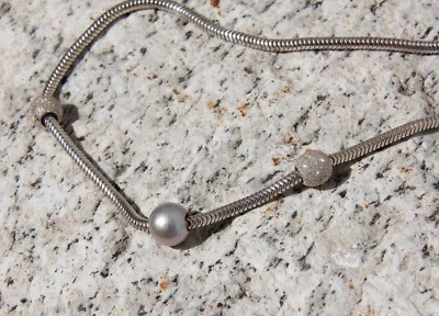 Südseeperle 925 Silber Schlangenkette Collier 51 cm 3 mm Kugeln Tahiti Perle  - Bild 1 von 4