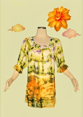 Top túnica transparente tie dye verde lima amarillo mediano Mushka by SIENNA ROSE Foto 1 de 4