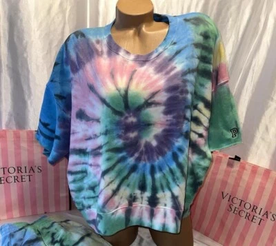 Victorias Secret PINK Sweatshirt Short Sleeve Tie-Dye XL ADORABLE - Image 1 of 2