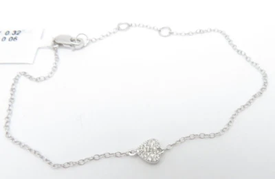 SOLID 14K WHITE GOLD HEART BRACELET NATURAL DIAMONDS PAVE ADJUSTABLE LENGTH 7.5" - Image 1 of 4