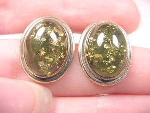 (pe36-2W) GREEN AMBER Poland oval .925 Sterling SILVER stud EARRINGS Jewelry - Picture 1 of 1