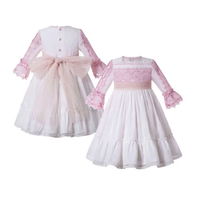 White Girls Spring Bridesmaid Dress Formal Party Prom Lace Ruffled Midi-length - Image 1 of 4