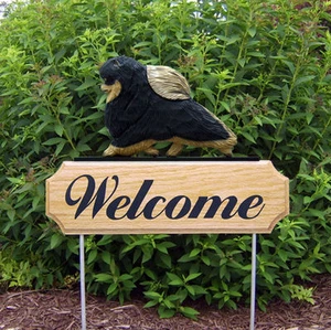 Letrero de bienvenida exterior de madera de Pomerania negro y bronceado - Imagen 1 de 1