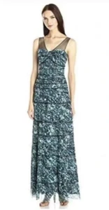 $448 New Women's Bcbg max azria Jenine Blue Surf Combo Licrystal  Xs 0 Gown - Picture 1 of 11