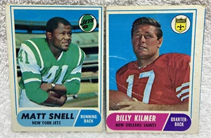 Dos Topps Football 1968 Matt Snell #117 y Billy Kilmer #186, mal estado - Imagen 1 de 6