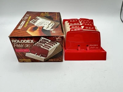 Vintage Rolodex Petite 310 Poppy Red S-310 Telephone List Finder NOS 1975 w/ Box - Image 1 of 4