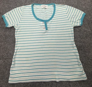 Vintage Herman Geist Shirt Womens Medium Striped Button Henley 90s Tee - Picture 1 of 9