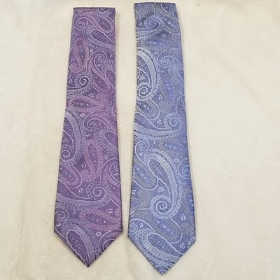 Kenneth Roberts Platino Lote de 2 corbatas de seda tejidas púrpura azul cachemira 60"x3,5" Foto 1 de 4
