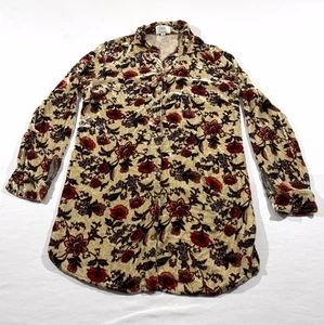 Johnny Was Jade Velour Floral Button Beige Tunic Blouse Silk Blend Top XS Flaw - Picture 1 of 9