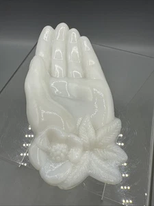 Vintage Mckee White Milk Glass Small Hand Flowers Trinket Soap Jewelry Dish Tray - Picture 1 of 7